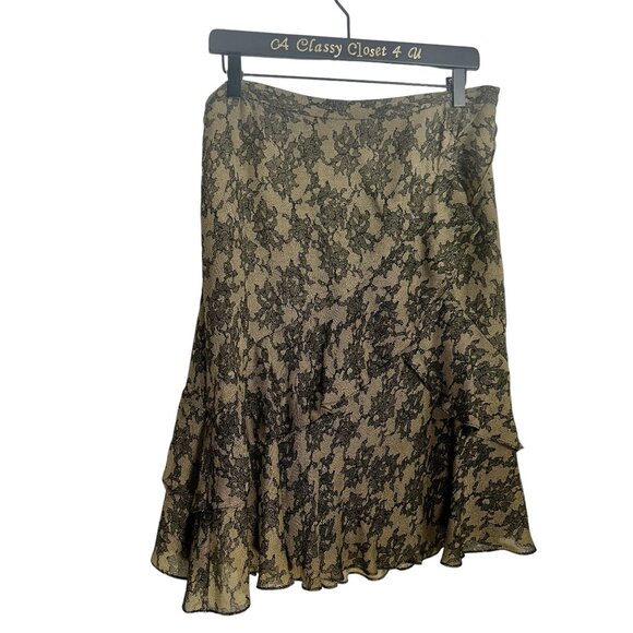 MICHAEL Michael Kors Women's Taupe Silk Lace Print Layered Skirt Size 10 - Picture 8 of 9